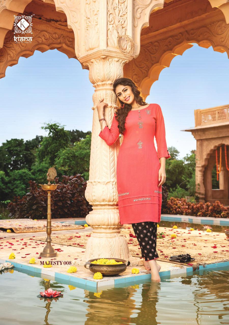 The Test of Premium Collection Kiana House of Fashion Majesty Reyon, Cotton flex, Cotton Jacquard With thread Work Designer Kurtis Collections